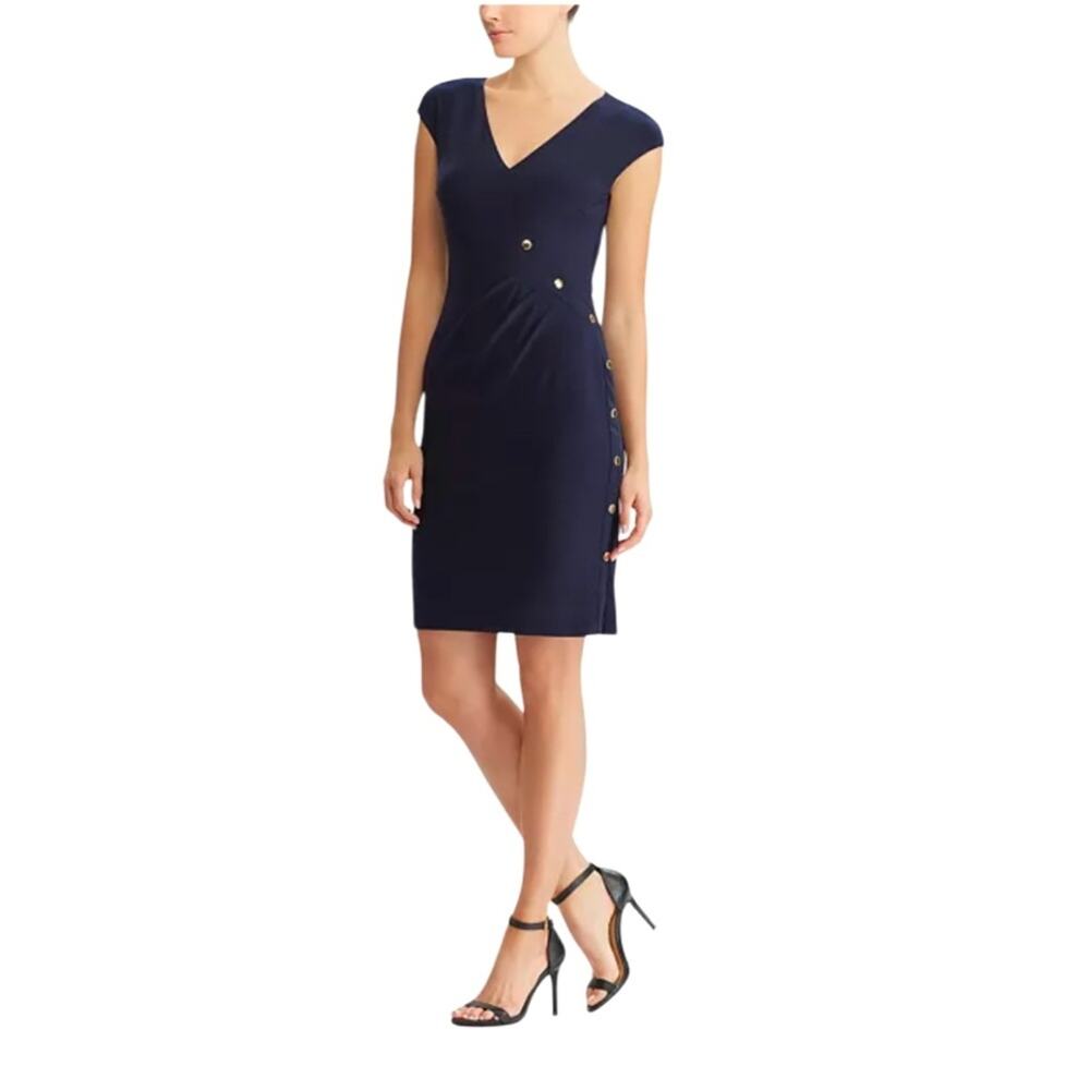Lauren Ralph Lauren Pleated Slim Fit Dress Navy Size 14